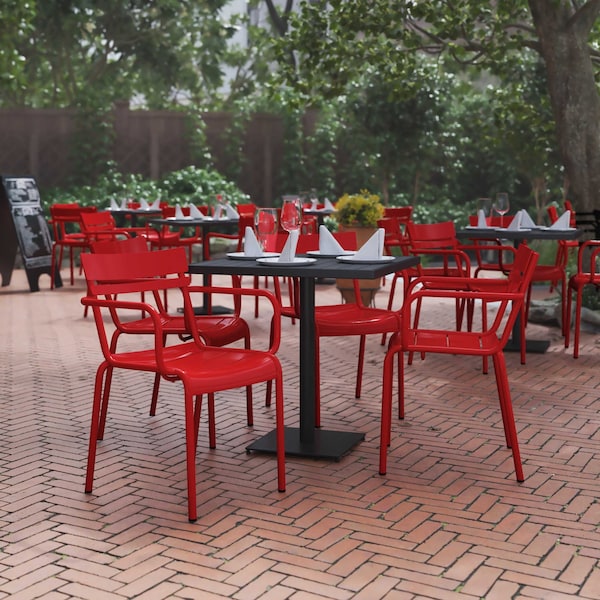 Flash Furniture Red All-Weather Steel Dining Chair, 4PK 4-XU-CH-10318-ARM-RED-GG - main